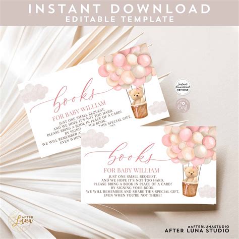 Editable Pink Teddy Bear Hot Air Balloon We Can Bearly Wait Etsy