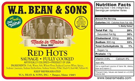 Pork Red Hot Sausage W A Bean Sons