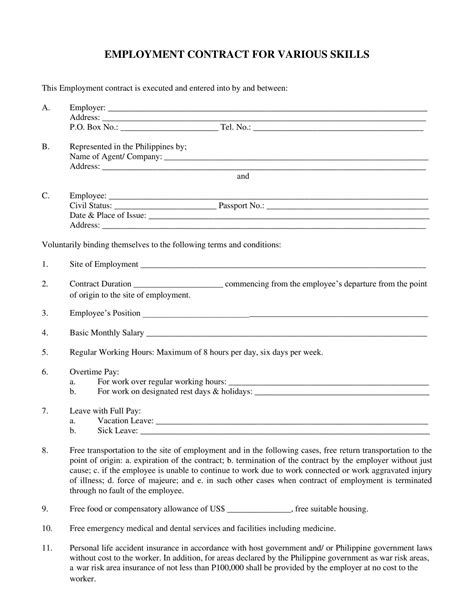 Free Printable Employment Contract Form Templates Letter Pdf Word