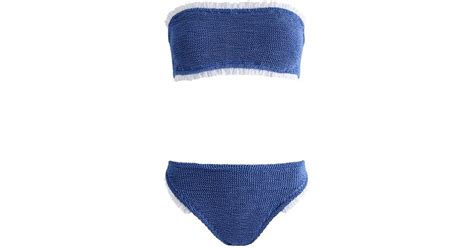 Hunza G Tracey Ruffled Seersucker Bandeau Bikini Strapless Ruffled Trims Machine Wash