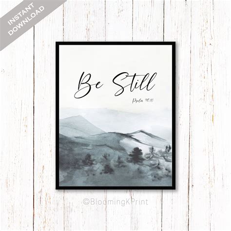 Be Still Psalm Modern Mountain Bible Verse Printable Etsy