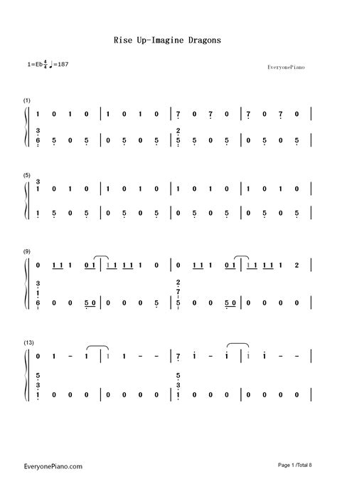 Rise Up-Imagine Dragons Numbered Musical Notation Preview