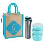 Buy Amson Ecosteel Deluxe Blue Plastic Lunch Box And Bottle With Bag