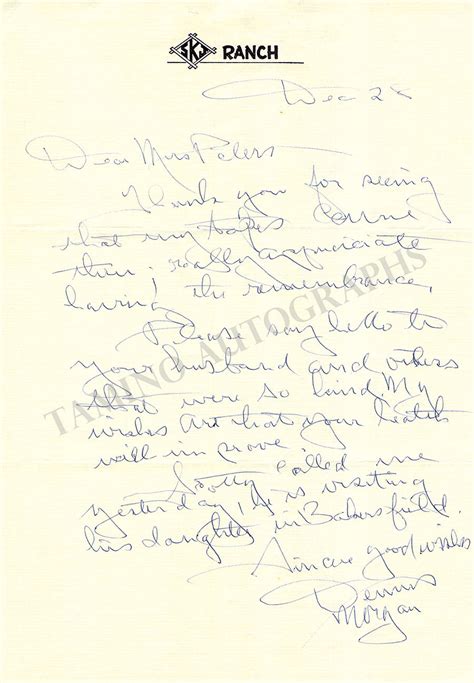 dennis morgan autograph photograph letter signed