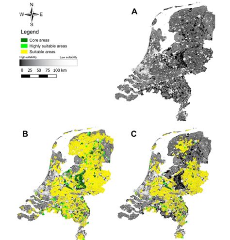 Figure T712P.1: 3 maps of potential golden jackal habitat: A. The... | Download Scientific Diagram