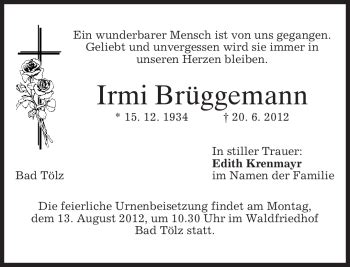 Traueranzeigen von Irmi Brüggemann trauer merkur de