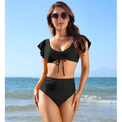 2022 New Ruffled Bikini Set Women High Waist Two Piece Swimsuit Girl Beach Bathing Suit Swimwear