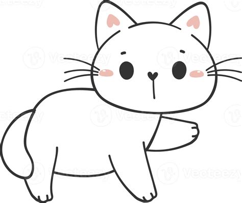 cute funny happy white kitten cat cartoon character doodle drawing 22025765 PNG