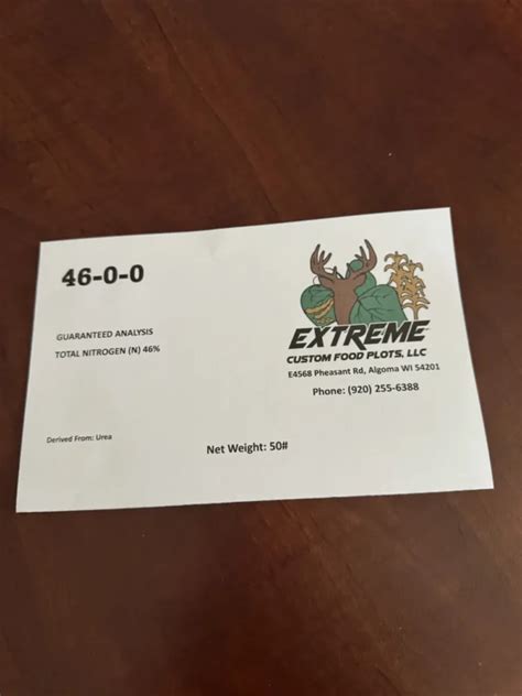 46 0 0 Fertilizer 50lb Extreme Custom Food Plots