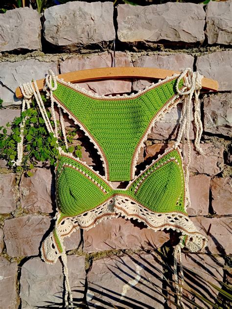 Crochet Bikini Set High Hip In LIME GREEN Pistachio Green Etsy