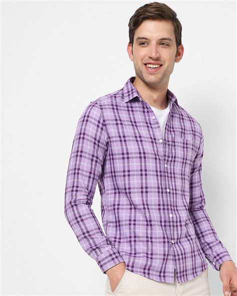 Buy Mens Purple Checked Shirt Online At Bewakoof