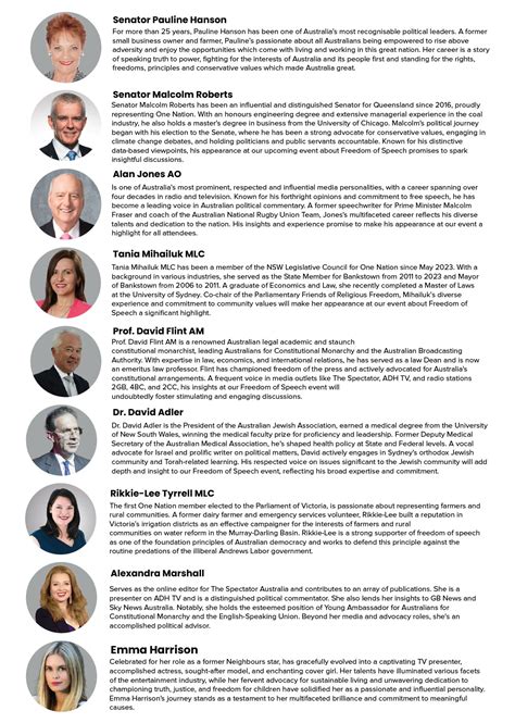 Speakers List - Freedom of Speech Conference - Pauline Hanson's One Nation