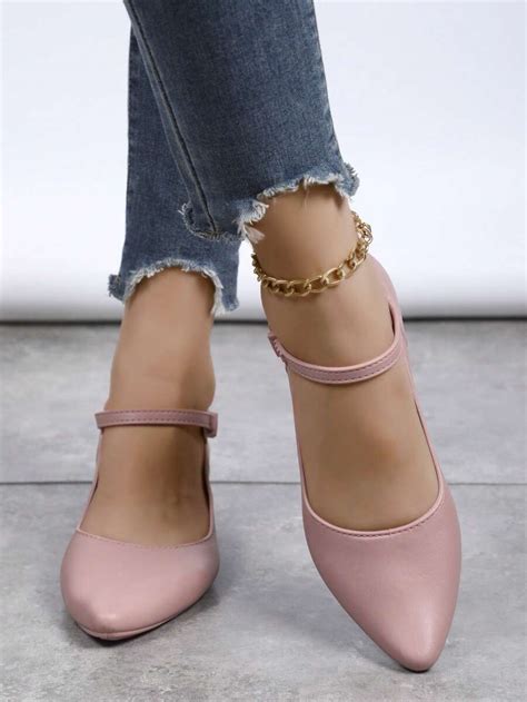 Women Pointed Toe Chunky Heel Shallow Mouth Nude Color High Heel Single