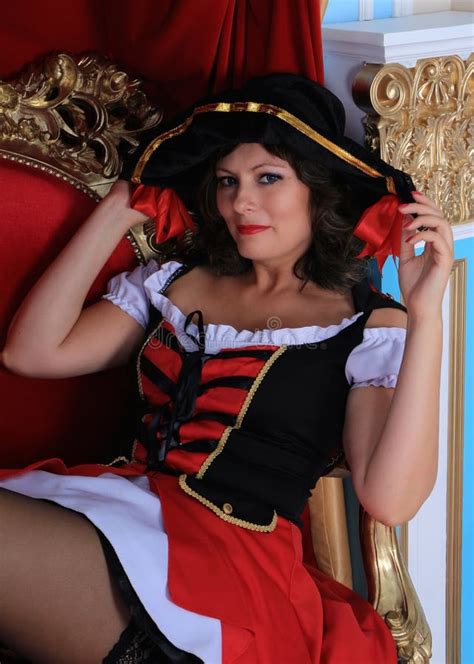 Portrait Of Beautiful Brunette Girl In Retro Dress And Black Stockings Stock Image Image Of