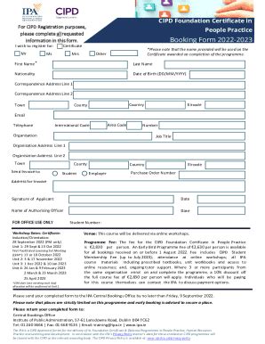 Fillable Online Booking Form Ipa Cipd Certificate In People Practice