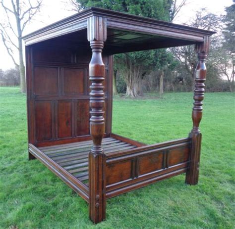 Vintage Oak Four Poster Bed King Size Antique Style 4 Poster Tester