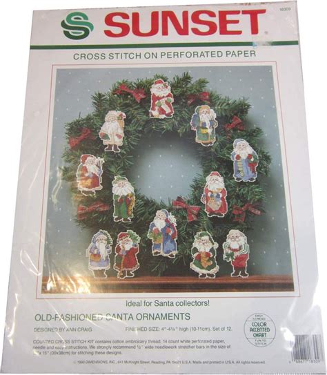 Sunset Old Fashioned Santa Ornaments Cross Stich On Perforated Paper