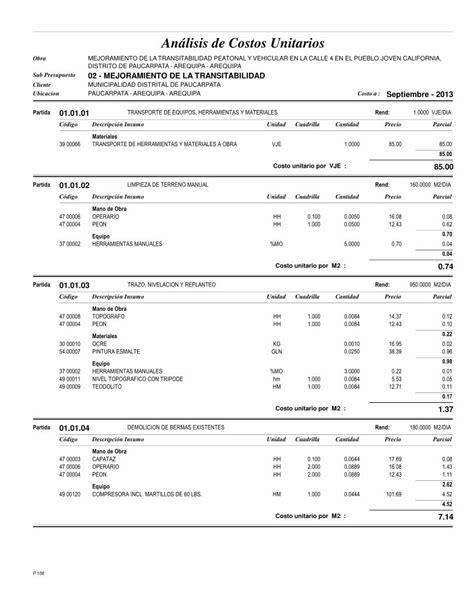 Pdf Analisis De Costos Unitarios Dokumen Tips