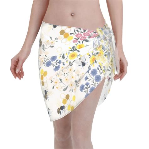 Disketp Wildflower Honeybee Women Swimsuit Cover Up Short Chiffon Summer Beach Sarong Bikini
