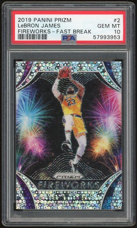 2019 20 Panini Prizm Fireworks Fast Break 2 LeBron James PSA 10 3953