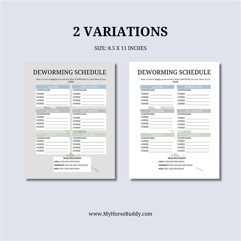 Horse Deworming Schedule Printable Horse Deworming Schedule Digital