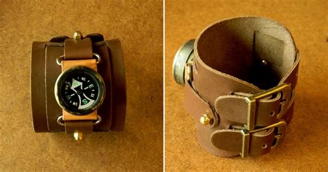 Antiqued Brass Steampunk Wrist Compass On Sturdy Double Buckle Etsy