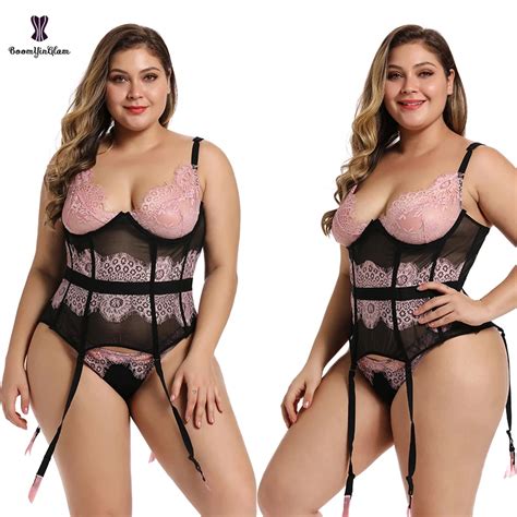 Mesh Net Women Sexy Chemise Lingerie Lace Babydoll With Garter Belt Transparent Bustier Corset