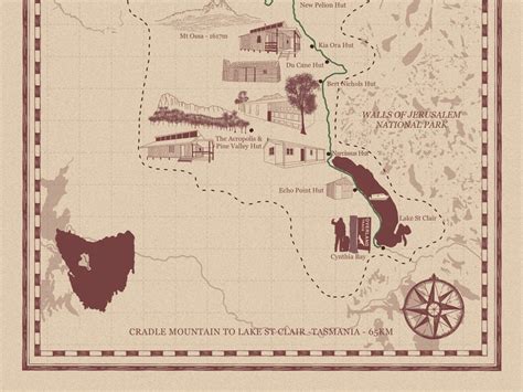 The Overland Track Map Illustrated Hiking Map Overland Trail Etsy
