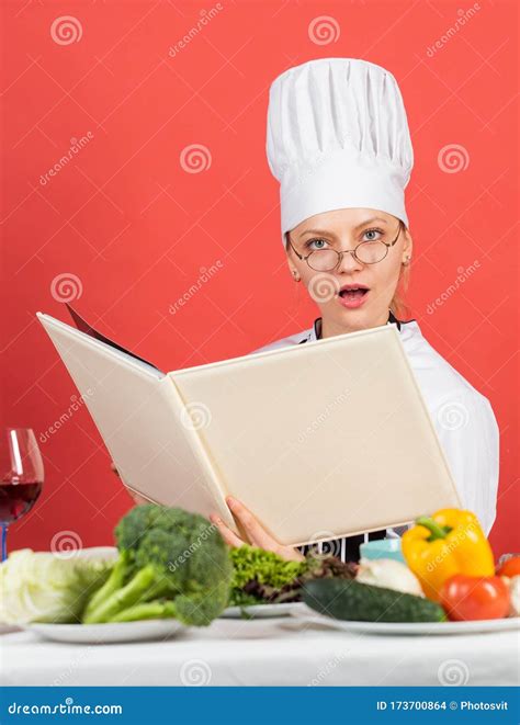 Woman Use Cookbook Professional Chef Read Recipe For Cooking Female