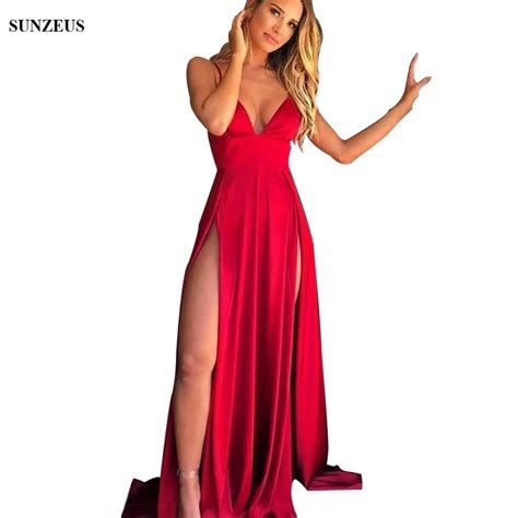 Sexy Two Slits Red Bridesmaid Dresses Empire Spaghetti Straps V Neck