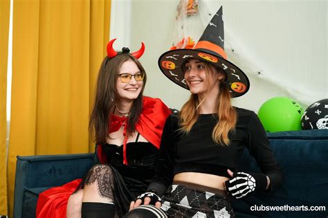 Playful Teens Getting Involved In A Kinky Halloween Lesbian Orgy CoedCherry