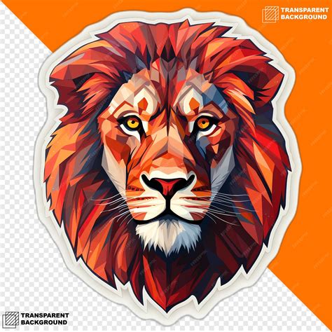 Цифровая наклейка с головой льва изолирована на прозрачном фоне ...