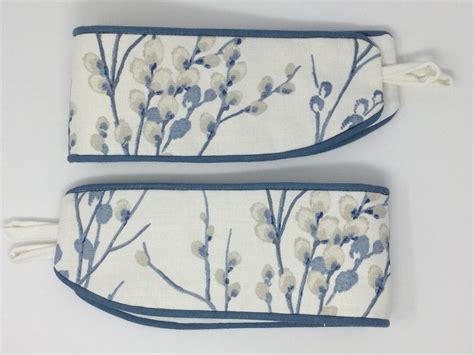 Laura Ashley Pussy Willow Off White Seaspray Blue Handmade Pair Curtain Tie Backs Piped Seaspray