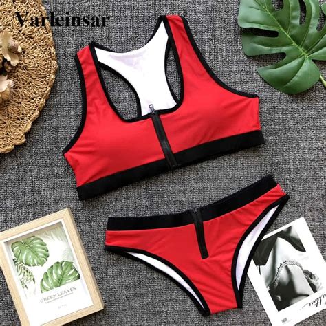 Sport Zipper Bikini Women Swimwear Female Swimsuit Two Pieces Bikini Set Brazilian Bather