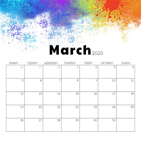 March 2023 Month Calendar Splash 2023 Month March Png And Vector