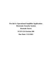 Prelab4 Docx Pre Lab 4 Operational Amplifier Application Electronic