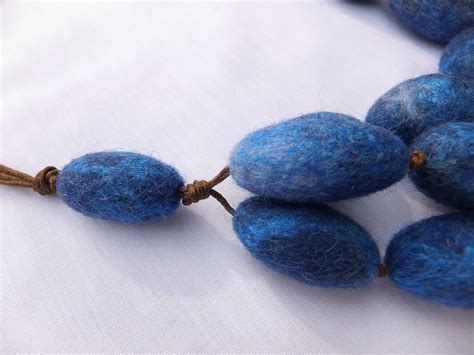 Chunky Royal Blue Felt Necklace Cobalt Felted Ball Necklaces Etsy