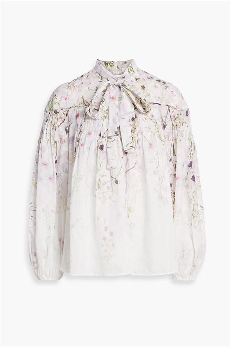 Buy Zimmermann Dancer Pussy Bow Floral Print Ramie Blouse White Ivory At Off Editorialist