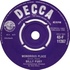 Performance Wondrous Place By Billy Fury Secondhandsongs