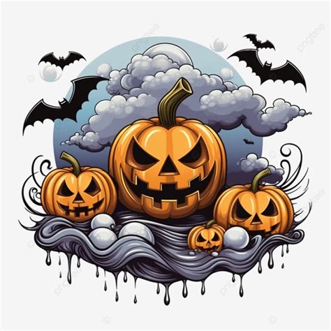 Halloween Pumpkins Cartoons Clouds Eye And Bat Hanging Design