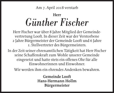 Traueranzeigen Von G Nther Fischer Sh Z Trauer