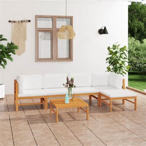 Vidaxl Piece Patio Lounge Set With Cream Cushions Solid Teak Wood