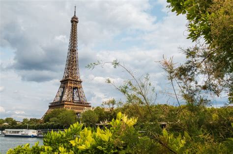 Eiffel Tower Viewed From The Banks With Frame Of Vegetation Stock Image