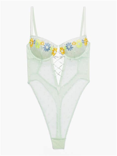 Free Spirit Floral Embroidered Teddy In Green And Multi Savage X Fenty