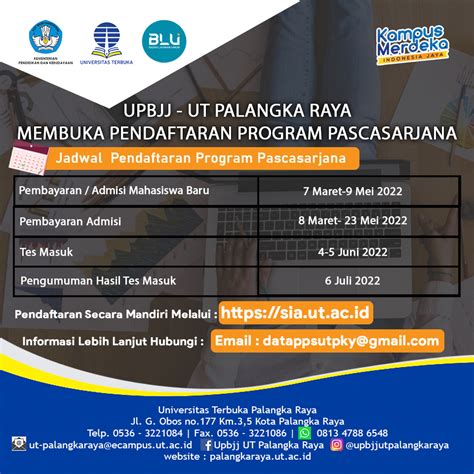 Pembukaan Pendaftaran Program Pascasarjana UPBJJ UT Palangkaraya