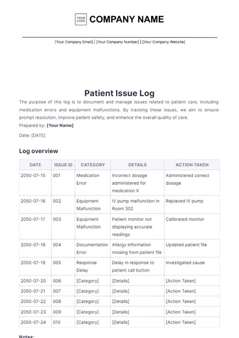 Free Patient Issue Log Template to Edit Online