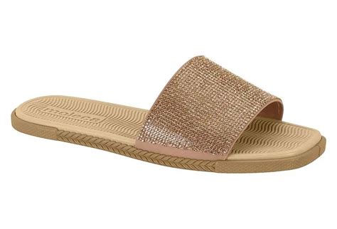 Chinelo Slide Moleca Strass Feminino Cor Nude