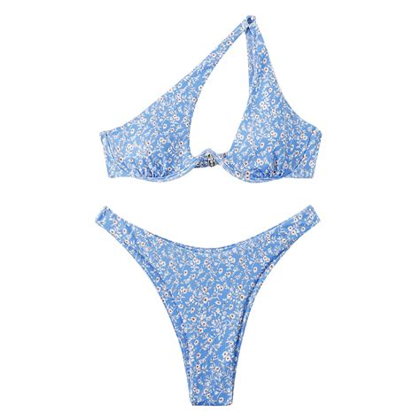 Jjayotai No Boundaries Women S One Shoulder Bikini Floral Print Twisted High Cut Bandeau Bikini