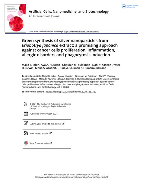 Pdf Green Synthesis Of Silver Nanoparticles From Eriobotrya Japonica