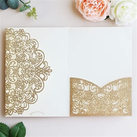 Amazon Hosmsua 50PCS Gold Glitter Laser Cut Lace Flora Invitation